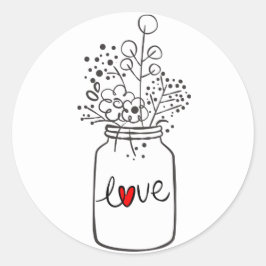 Rustieke Bloemen Mason Jar Bloem Zwart Wit Bruilof Ronde Sticker