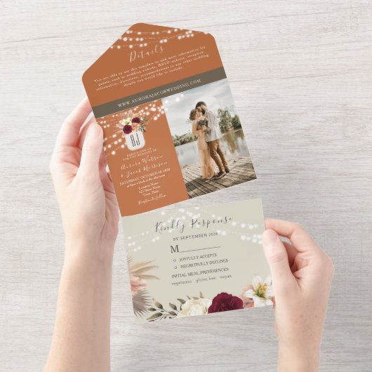 Rustieke Bloemen Mason Jar Bruiloft All In One Uitnodiging (Afscheurbaar)