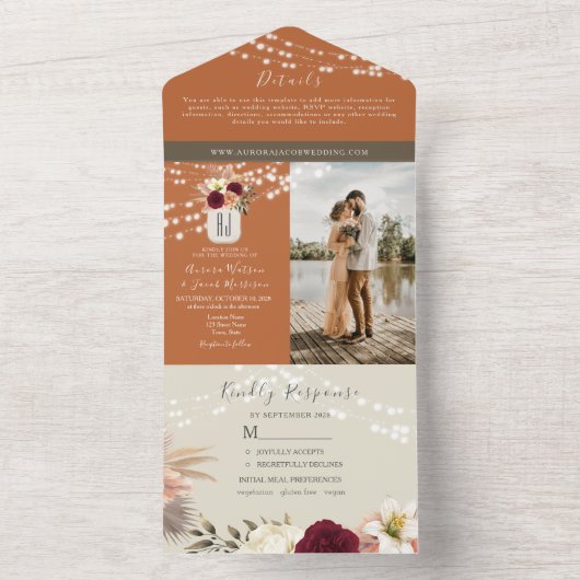 Rustieke Bloemen Mason Jar Bruiloft All In One Uitnodiging (Binnen)