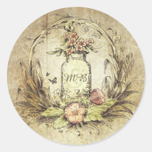 Rustieke Bloemen Mason Jar Bruiloft Ronde Sticker