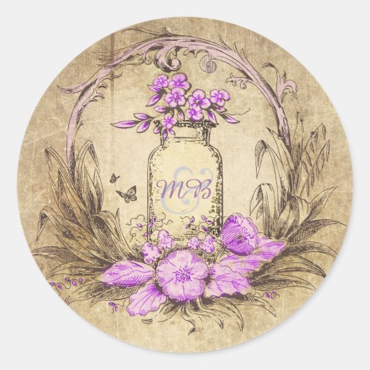 Rustieke Bloemen Mason Jar Bruiloft Ronde Sticker (Voorkant)