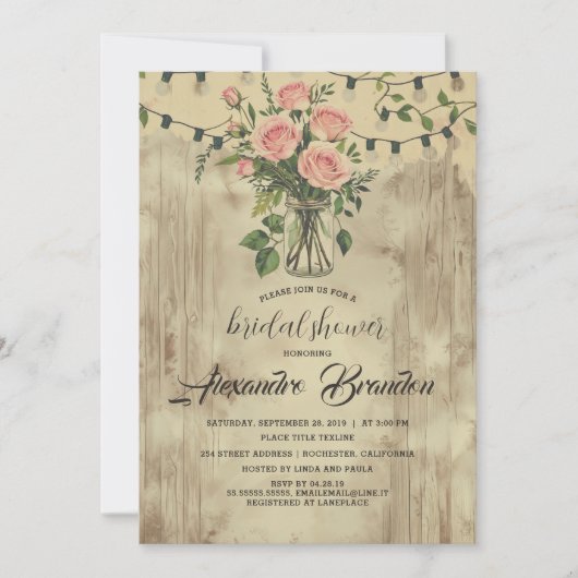 Rustieke Bloemen Mason Jar Douche bruiloft Kaart (Voorkant)