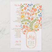 Rustieke Bloemen Mason Jar Elegante Trouwprogramma Programmakaart (Voorkant / Achterkant)