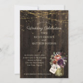 Rustieke Bloemen Mason Jar Gold String Lights Brui Kaart (Voorkant)