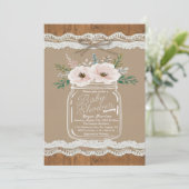 Rustieke Bloemen Mason Jar Lace & Twine Baby showe Kaart (Staand voorkant)