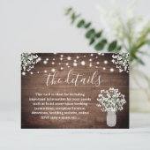 Rustieke Bloemen Mason Jar Lights Bruiloft Details Informatiekaartje (Staand voorkant)