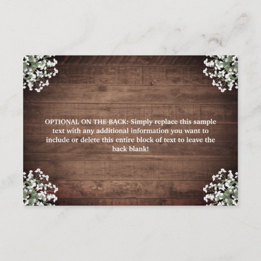 Rustieke Bloemen Mason Jar Lights Bruiloft Details Informatiekaartje (Achterkant)