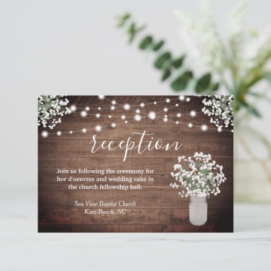 Rustieke Bloemen Mason Jar Lights Bruiloft recepti Informatiekaartje (Staand voorkant)