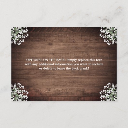 Rustieke Bloemen Mason Jar Lights Bruiloft recepti Informatiekaartje (Achterkant)