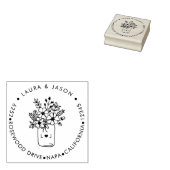 Rustieke Bloemen Mason Jar Monogrammed Retouradres Rubberstempel (Gestempeld)