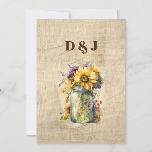 Rustieke Bloemen Mason Jar op hout bruiloft uitnod Kaart (Achterkant)