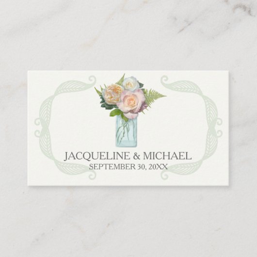 Rustieke Bloemen Mason Jar Rozen Escort Tafel Zitp Plaatskaartje (Voorkant)