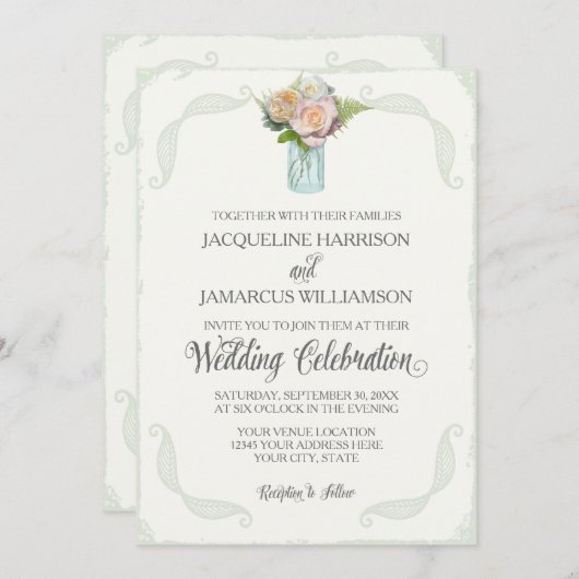 Rustieke Bloemen Mason Jar Rozen Script Typografie Kaart (Voorkant / Achterkant)