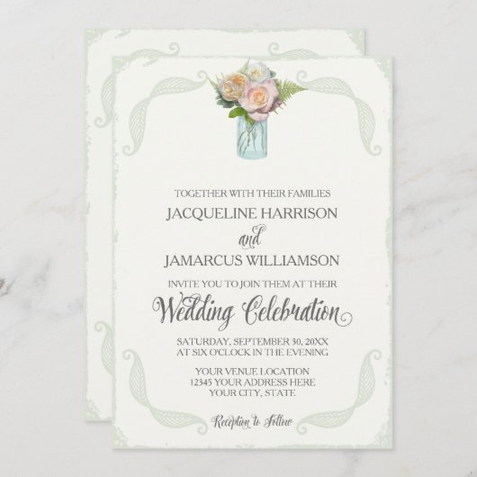 Rustieke Bloemen Mason Jar Rozen Script Typografie Kaart (Voorkant / Achterkant)