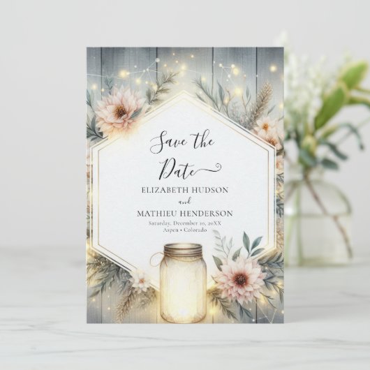 Rustieke Bloemen Mason Jar Wedding Save The Date (Staand voorkant)