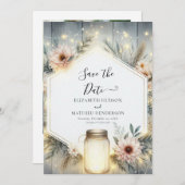 Rustieke Bloemen Mason Jar Wedding Save The Date (Voorkant / Achterkant)