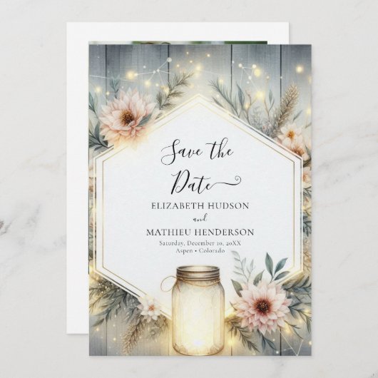 Rustieke Bloemen Mason Jar Wedding Save The Date (Voorkant / Achterkant)