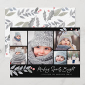 Rustieke Bloemen Merry Bright Multi-Photo Collage Feestdagenkaart (Voorkant / Achterkant)