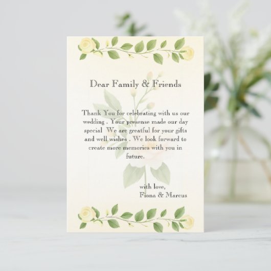 Rustieke bloemen minimalistische bruiloft bedankkaart (Staand voorkant)