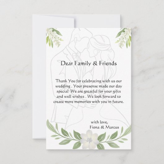 Rustieke Bloemen & Minimalistische Elegante Huweli Bedankkaart (Voorkant)