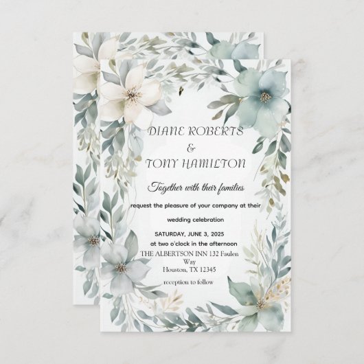 Rustieke Bloemen & Minimalistische Huwelijk RSVP K (Voorkant / Achterkant)