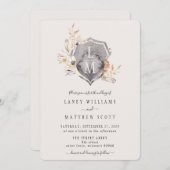 Rustieke Bloemen Monogram Crest Bruiloft Kaart (Voorkant / Achterkant)