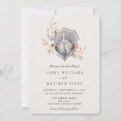 Rustieke Bloemen Monogram Crest Bruiloft Kaart (Voorkant)