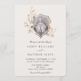Rustieke Bloemen Monogram Crest Bruiloft Kaart