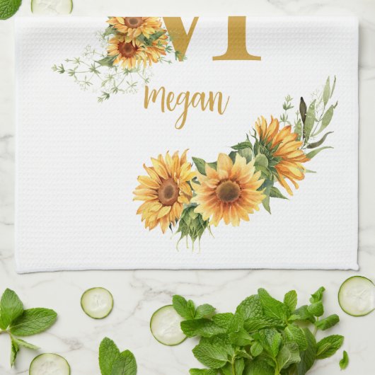 Rustieke bloemen monogram naam gepersonaliseerd theedoek (Gevouwen)