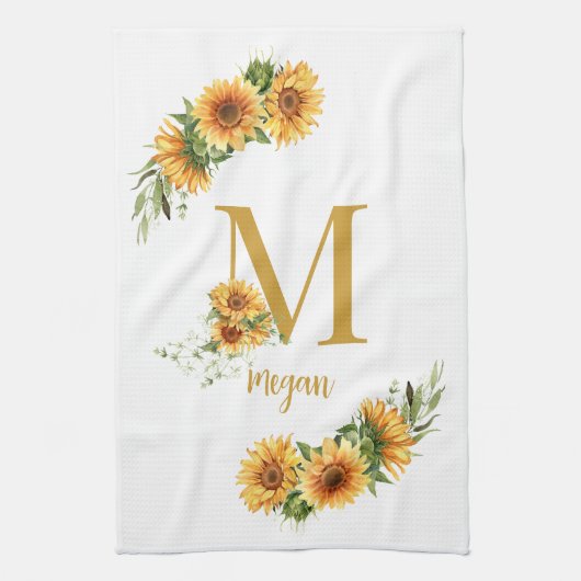 Rustieke bloemen monogram naam gepersonaliseerd theedoek (Verticaal)