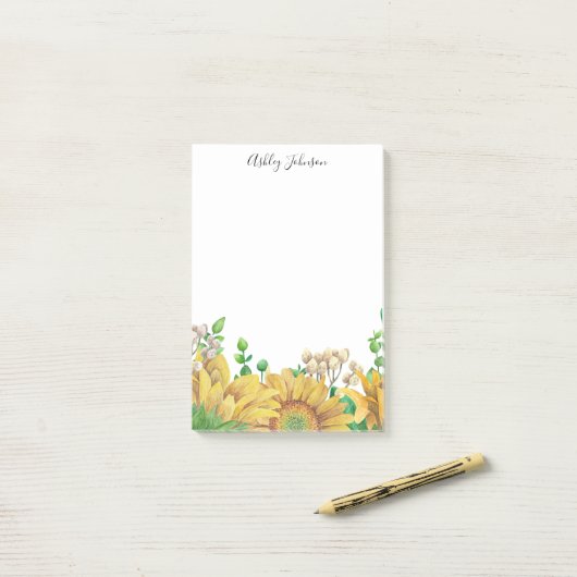 Rustieke bloemen notities. Aquarel Bloemen. zonneb Post-it® Notes (Op bureau)