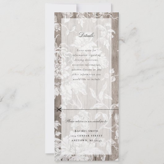 Rustieke bloemen op hout verjaardagsuitnodiging w  kaart (Achterkant)