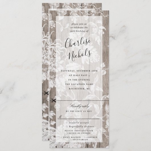 Rustieke bloemen op hout verjaardagsuitnodiging w  kaart (Voorkant / Achterkant)