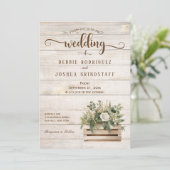 Rustieke bloemen op houten trouwuitnodiging kaart (Staand voorkant)