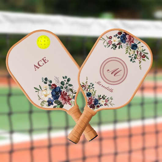 Rustieke bloemen op maat Monogram Pickleball Paddle
