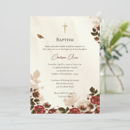 Rustieke bloemen Orthodoxe doop Kaart (Staand voorkant)