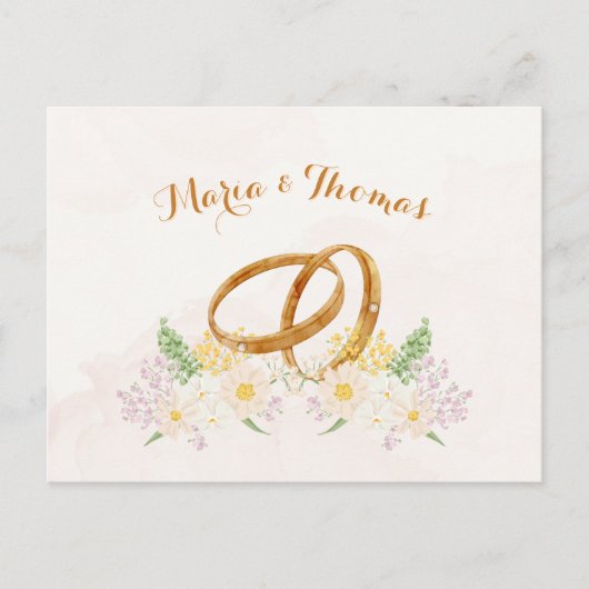Rustieke bloemen paar ring bruiloft briefkaart (Voorkant)