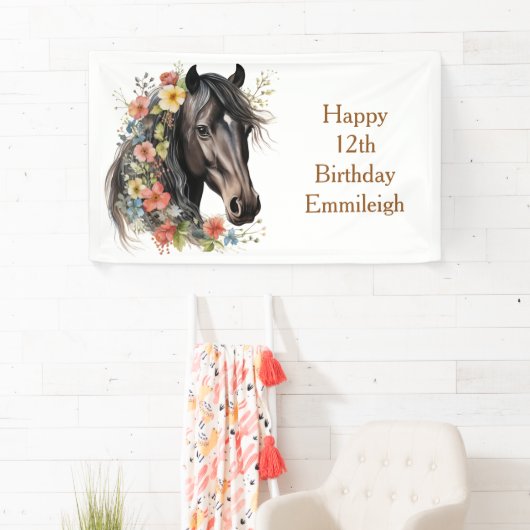Rustieke Bloemen Paard 12e verjaardag Spandoek (Insitu)