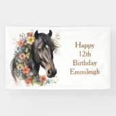 Rustieke Bloemen Paard 12e verjaardag Spandoek (Horizontaal)