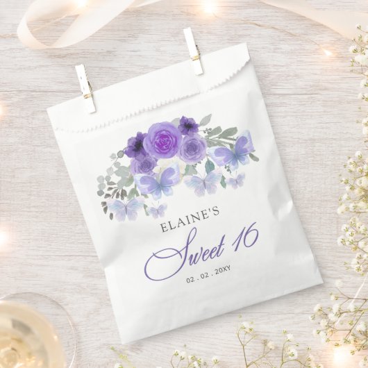 Rustieke Bloemen Paarse Lila Vlinders Zoet 16 Bedankzakje (Geknipt)