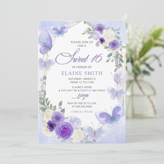 Rustieke Bloemen Paarse Lila Vlinders Zoet 16 Kaart (Staand voorkant)