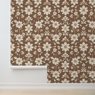 Rustieke Bloemen Patroon Met Aardse Tonen Behang