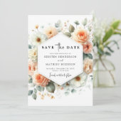 Rustieke bloemen perzik bruiloft save the date (Staand voorkant)
