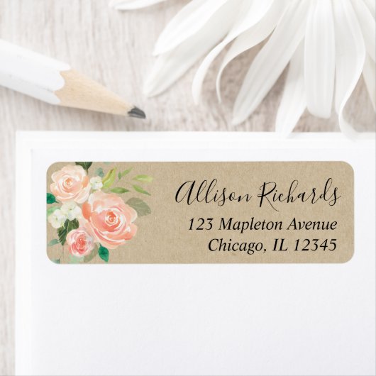 Rustieke Bloemen perzik crème groen waterverven Etiket (Insitu)