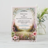 Rustieke Bloemen Platteland bruiloft Kaart (Staand voorkant)