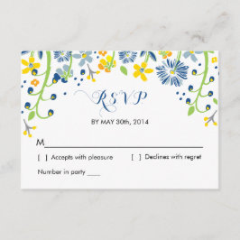 Rustieke bloemen | R S V P Reply Kaart Navy Geel