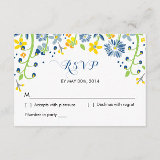Rustieke bloemen | R S V P Reply Kaart Navy Geel