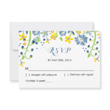 Rustieke bloemen | R S V P Reply Kaart Navy Geel