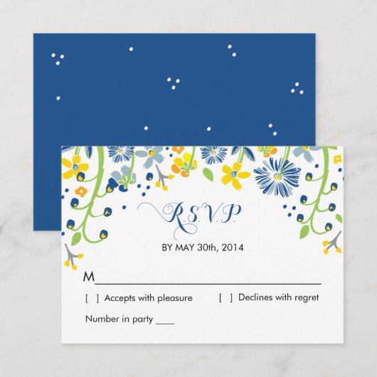 Rustieke bloemen | R S V P Reply Kaart Navy Geel (Voorkant / Achterkant)