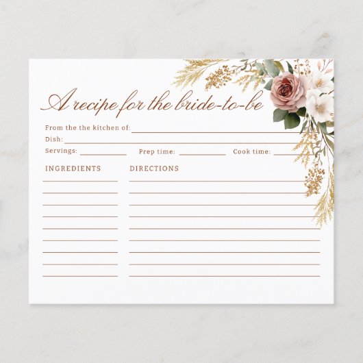 Rustieke Bloemen Recept Kaart voor de Bride-to-Be (Voorkant)